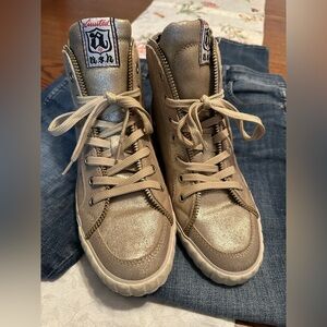 Ash Metallic Gold High-Top Sneakers